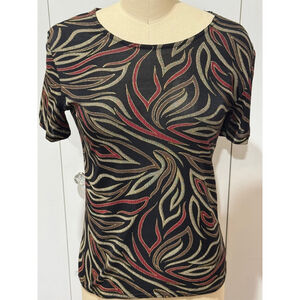 Unbranded stretch knit Top Size S Black, Red, Gold Pattern short sleeve